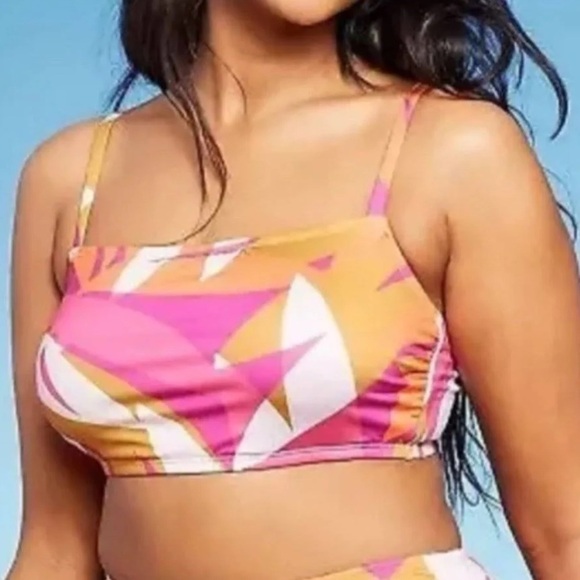 NWT Kona Sol Abstract Tropical Print Square Neck Bikini Top - Picture 1 of 5